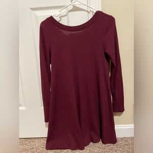 Burgundy Long Sleeve sweater mini dress with scoop back